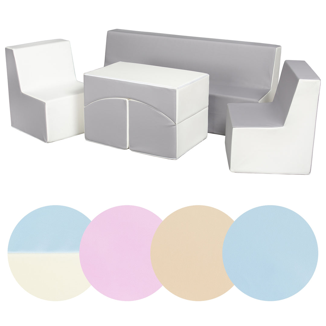 Kids furniture set: 2xarmchair + sofa + lounger, eco leather