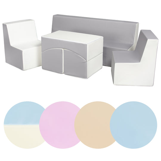 Kids furniture set: 2xarmchair + sofa + lounger, eco leather