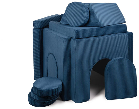 Modular sofa bed, multifunctional foam blocks, car with steering wheel