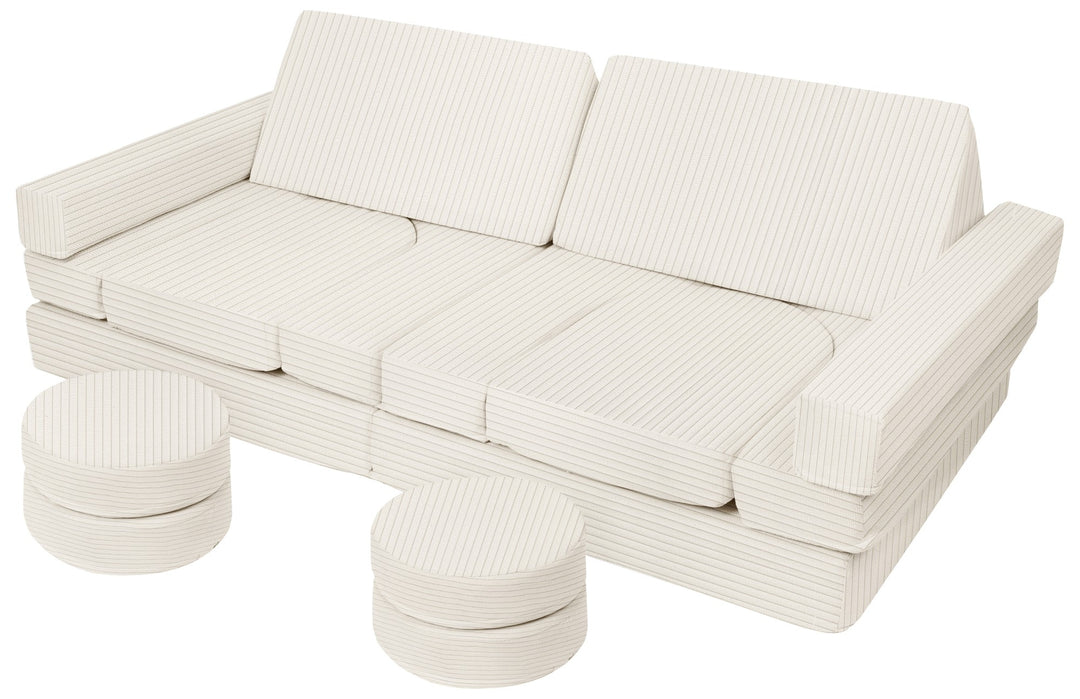 Modular sofa bed, multifunctional foam blocks, car with steering wheel