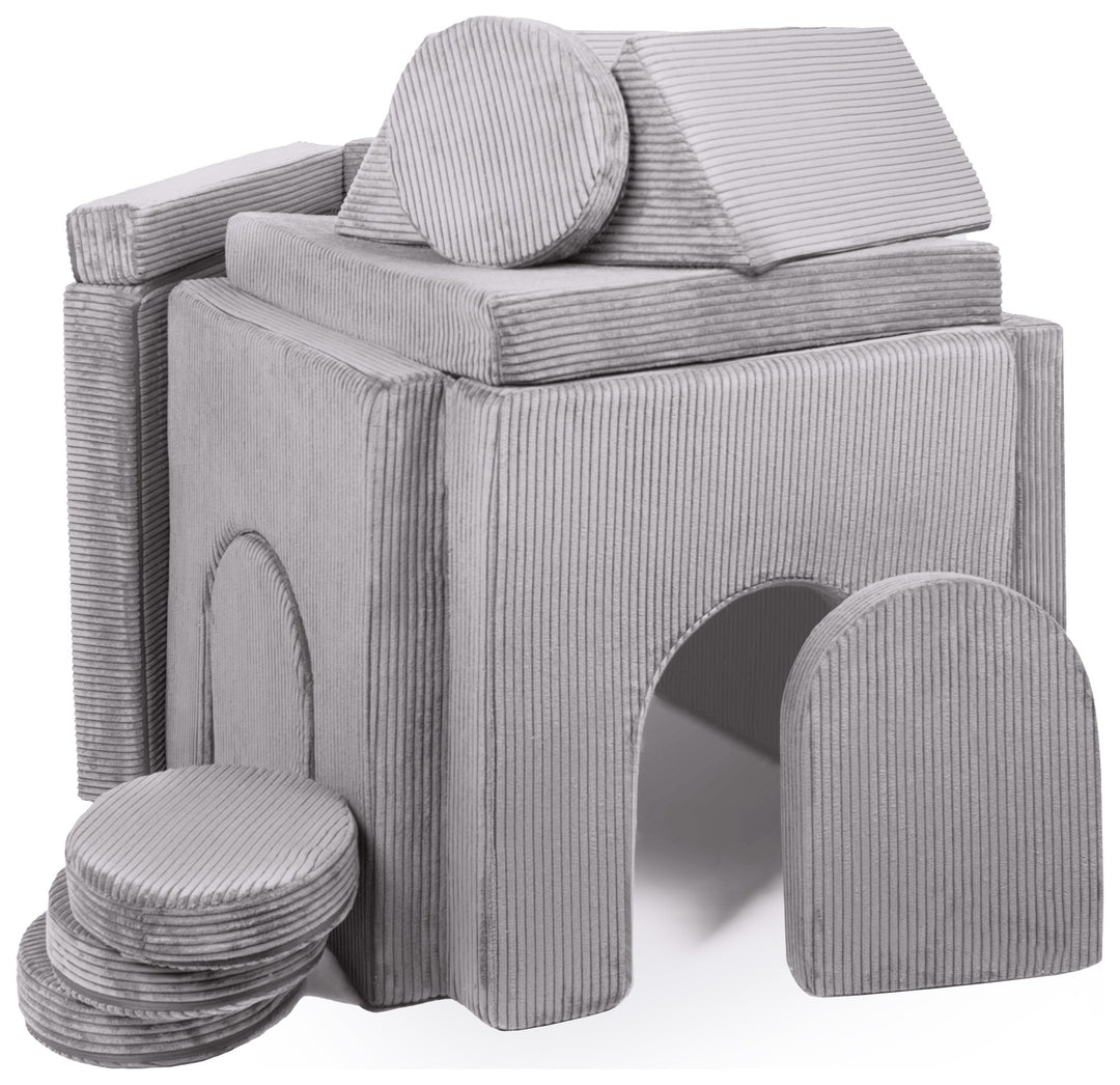 Modular sofa bed, multifunctional foam blocks, car with steering wheel