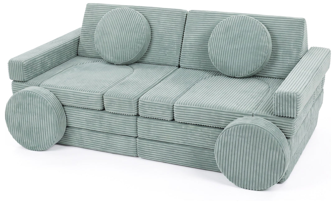 Modular sofa bed, multifunctional foam blocks, car with steering wheel