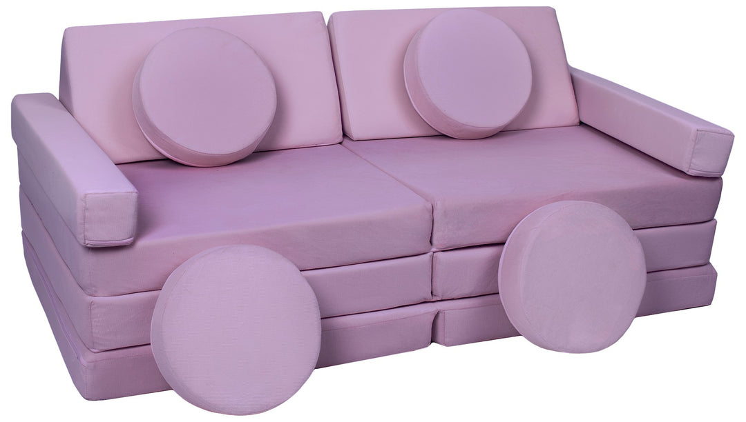 Modular sofa bed, multifunctional foam blocks, car with steering wheel