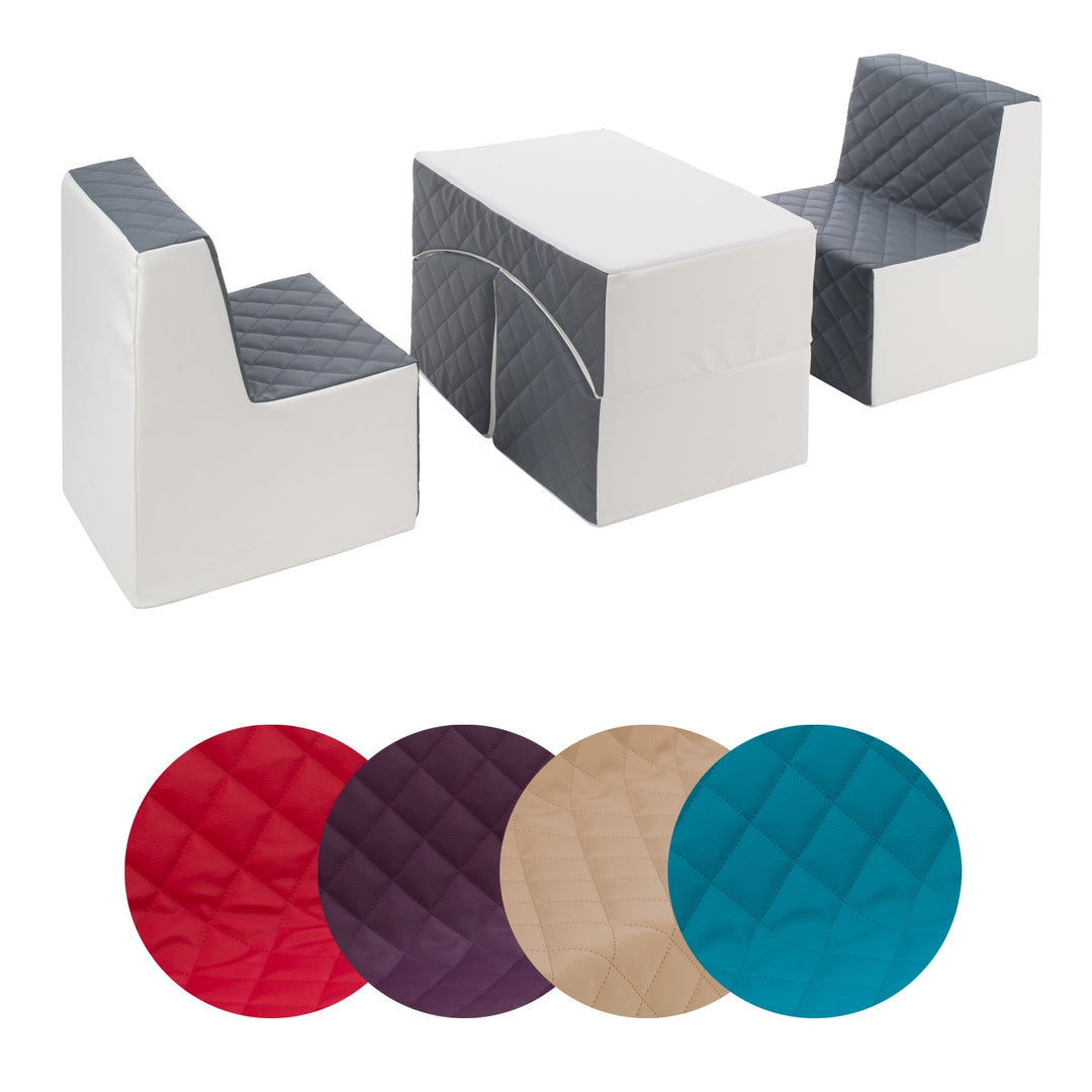 Kids furniture set: 2xarmchair + lounger, eco leather quilted