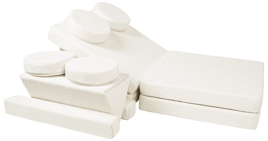 Bouclé modular kids sofa, foam blocks