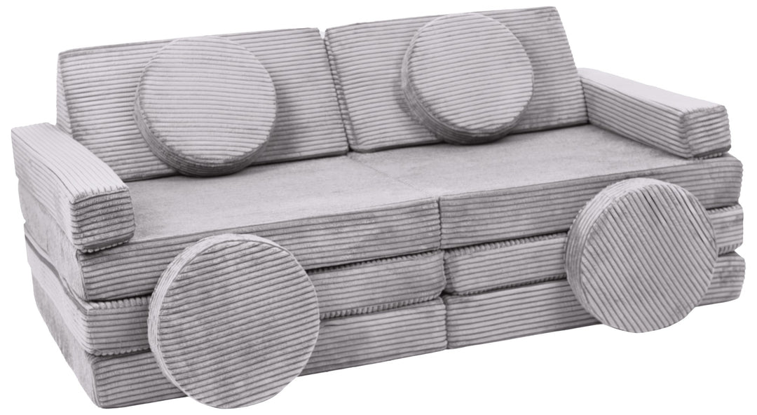 Modular sofa bed, multifunctional foam blocks, car with steering wheel