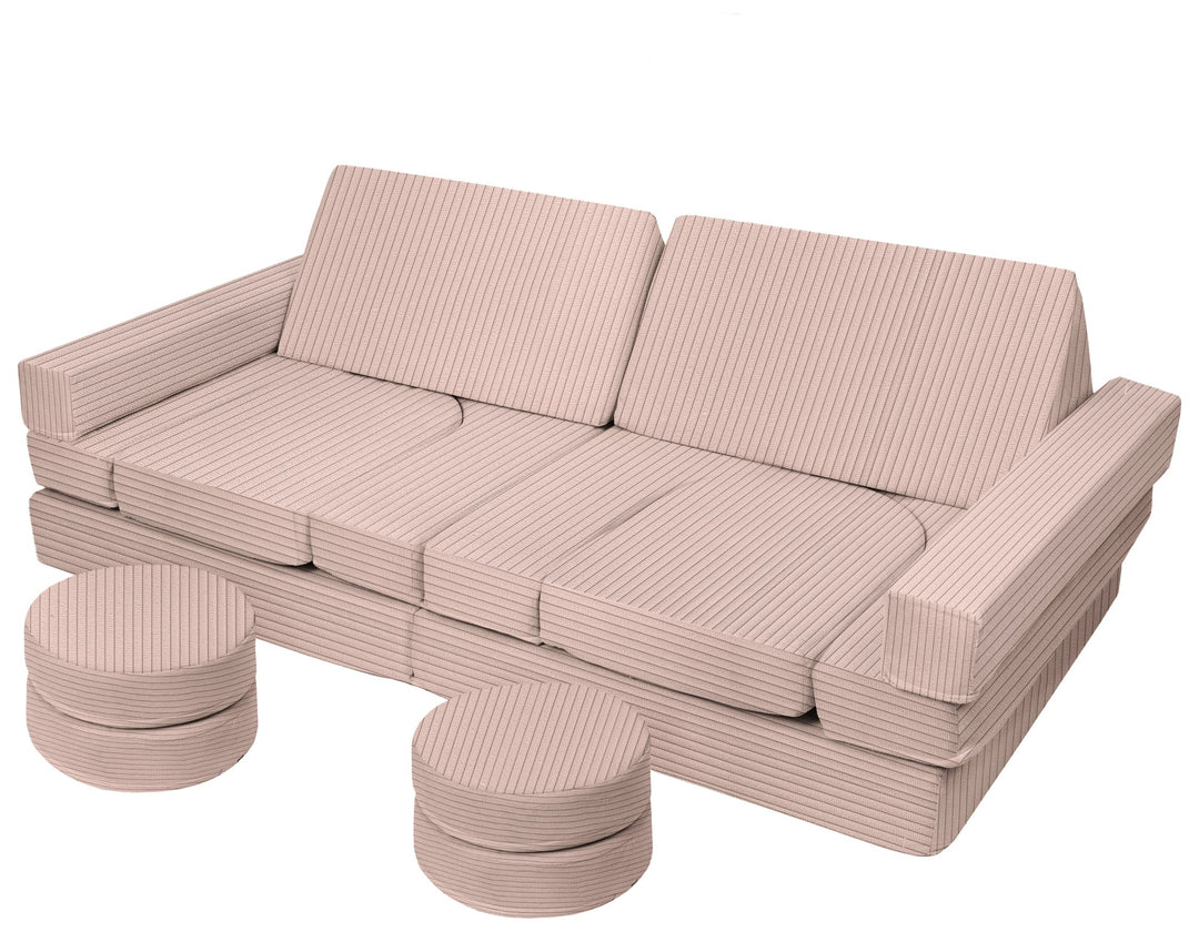 Modular sofa bed, multifunctional foam blocks, car with steering wheel