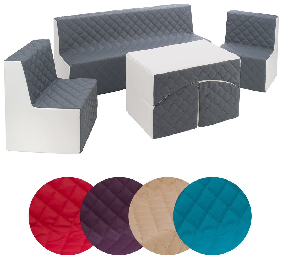 Kids furniture set: 2xarmchair + sofa + lounger, eco leather quilted