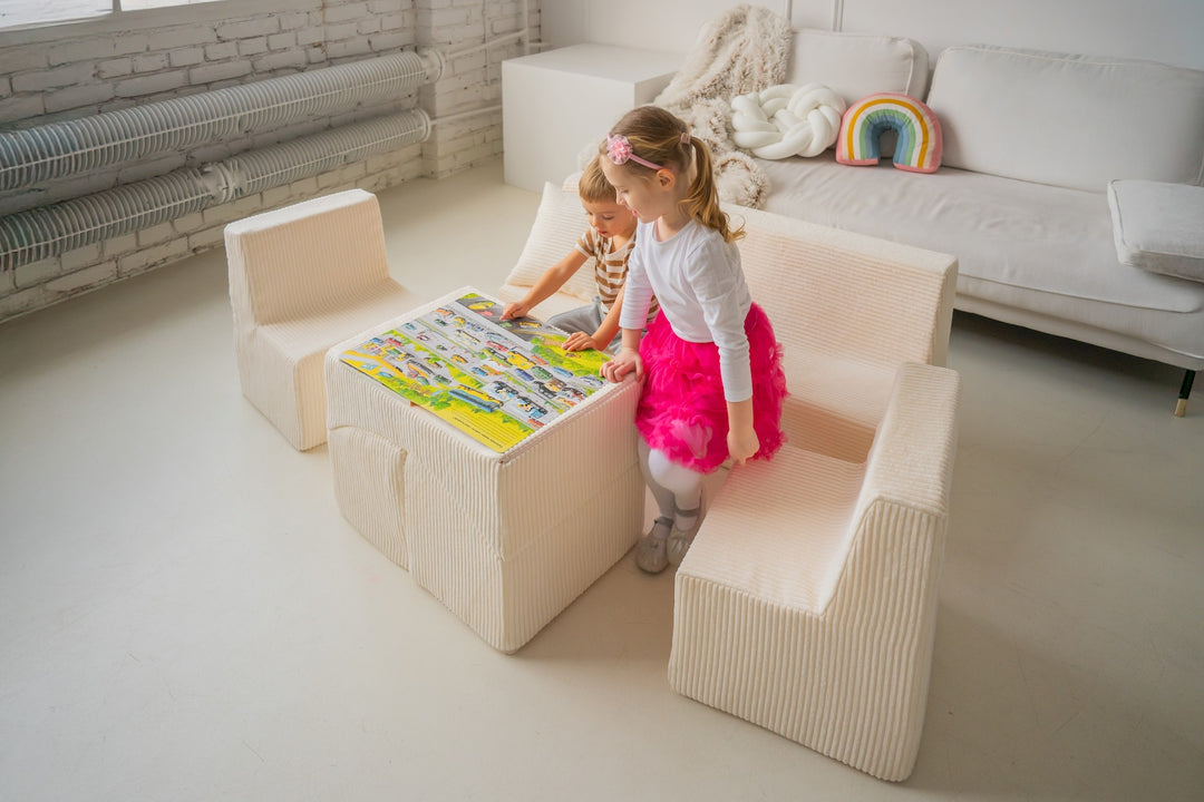 Soft Foam Furniture Set: 2xChair+Sofa+Coach for Kids, Children,Comfy, Relax,Play, corduroy fabric