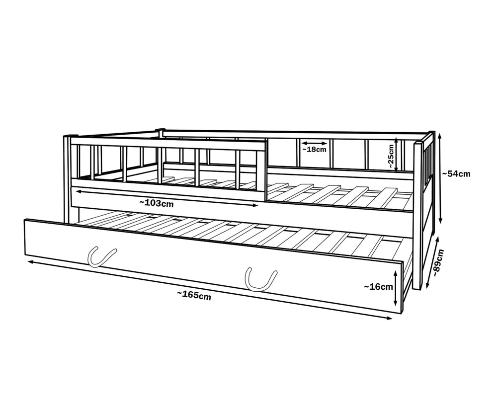 Wooden bed with the drawer, with extra space for the second mattress 160x80