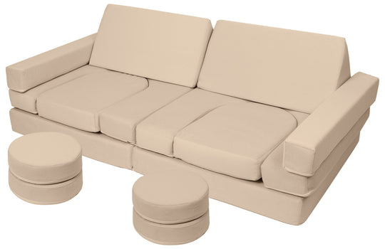Modular sofa bed, multifunctional foam blocks, car with steering wheel
