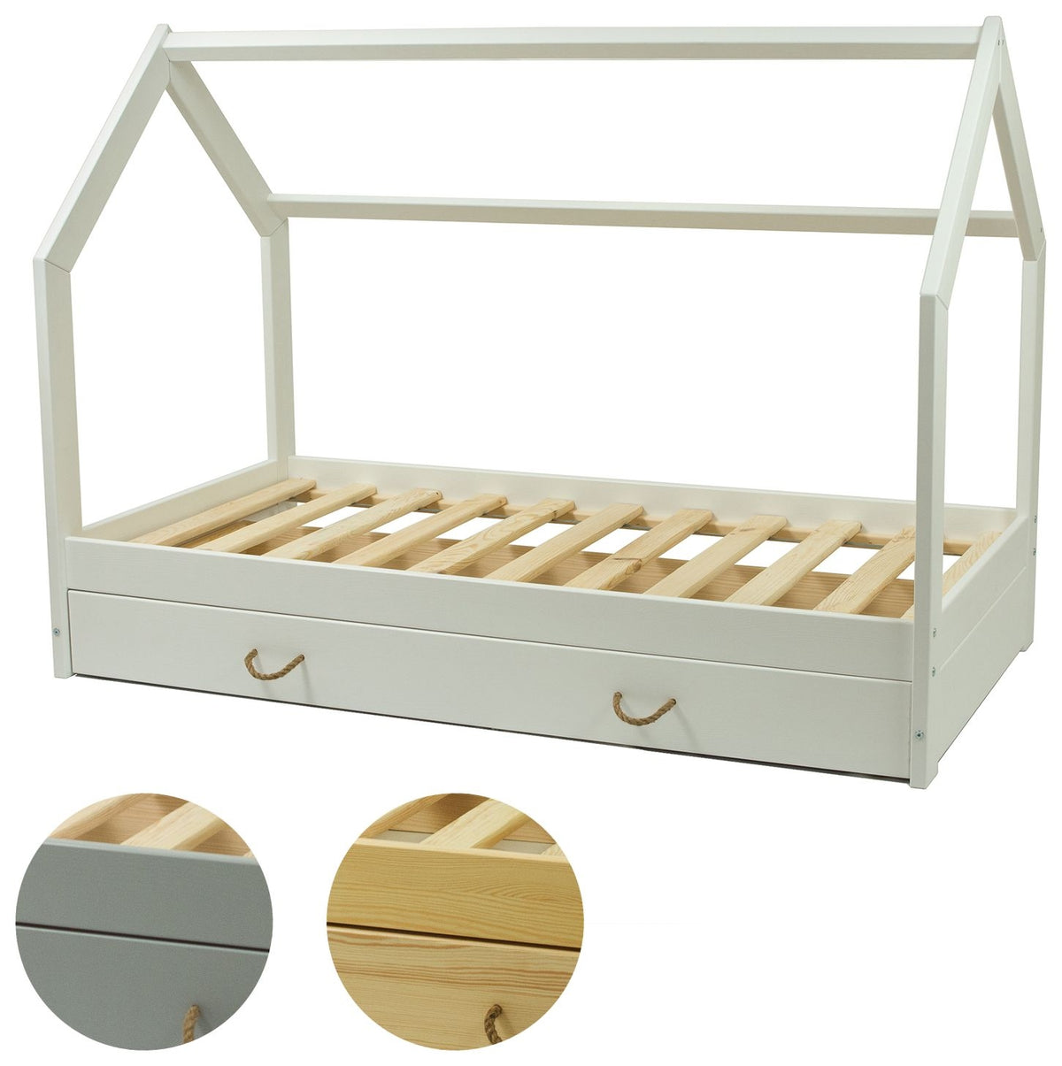 Wooden bed, Scandinavian style 160x80 +drawer