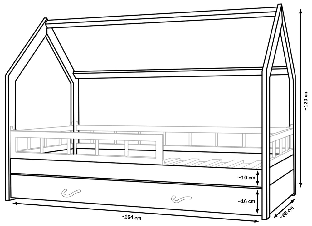 Wooden bed, Scandinavian style 160x80 +drawer