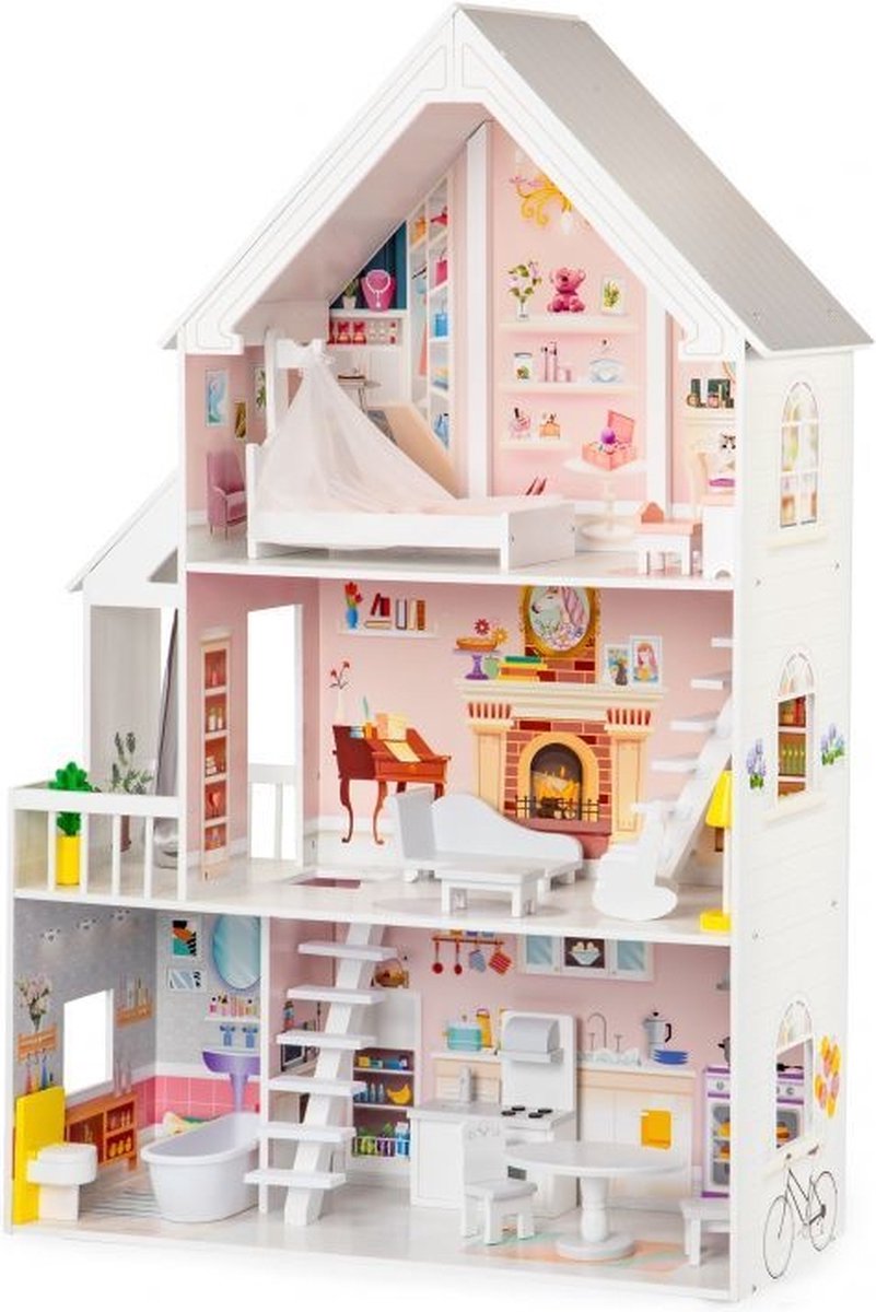 Houten Poppenhuis Liselle met LED-verlichting