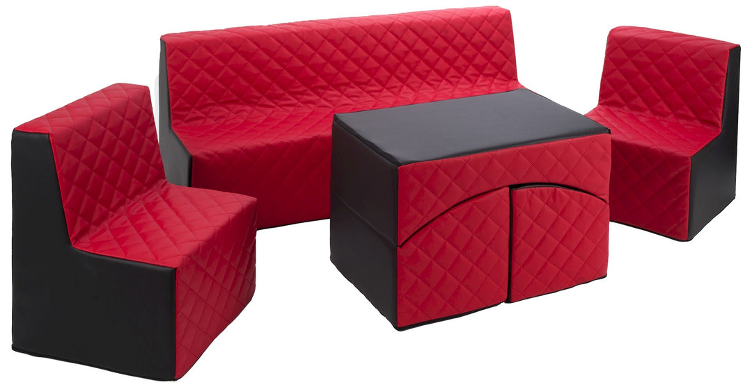 Kids furniture set: 2xarmchair + sofa + lounger, eco leather quilted
