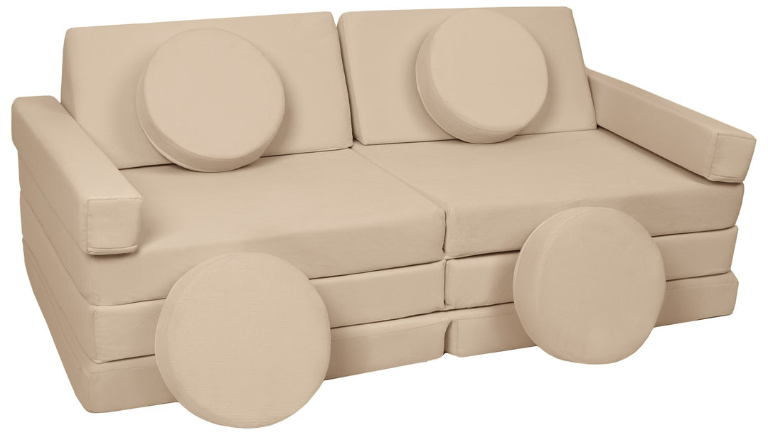 Modular sofa bed, multifunctional foam blocks, car with steering wheel