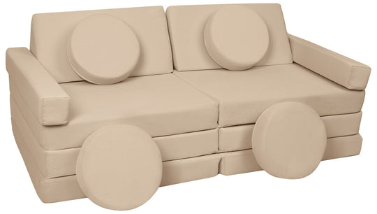 Modular sofa bed, multifunctional foam blocks, car with steering wheel