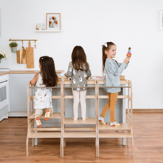 STEP UP Adjustable Height Helper Tower With Support Legs - Black