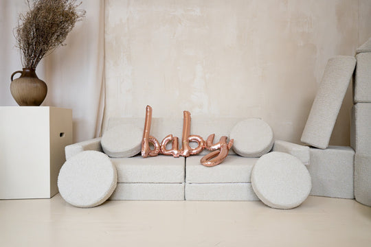 Bouclé modular kids sofa, foam blocks