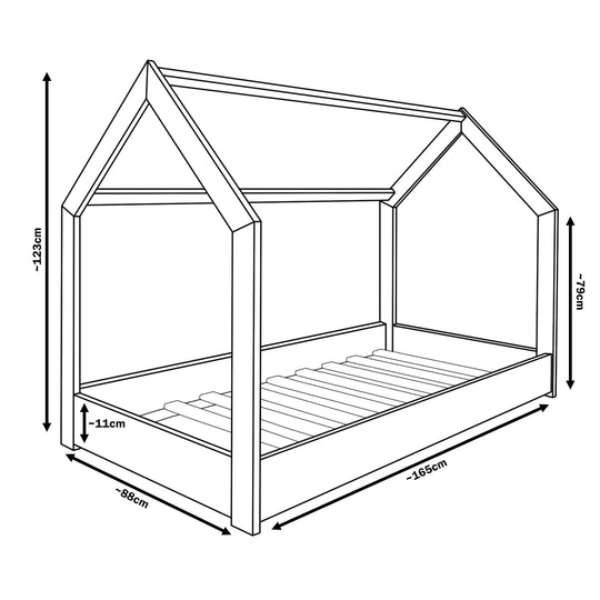 Wooden house bed 160x80cm without barriers