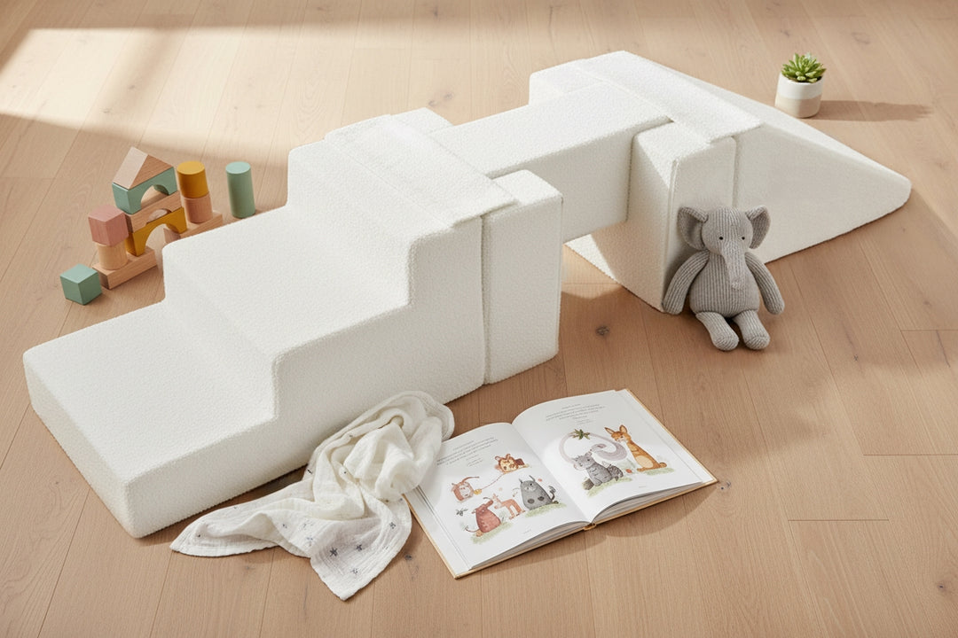 Soft play set 5 blocks Footbridge with Slide bouclé