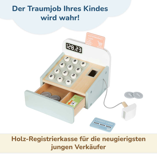 BusyKids Wooden Toy Cash Register with Scanner