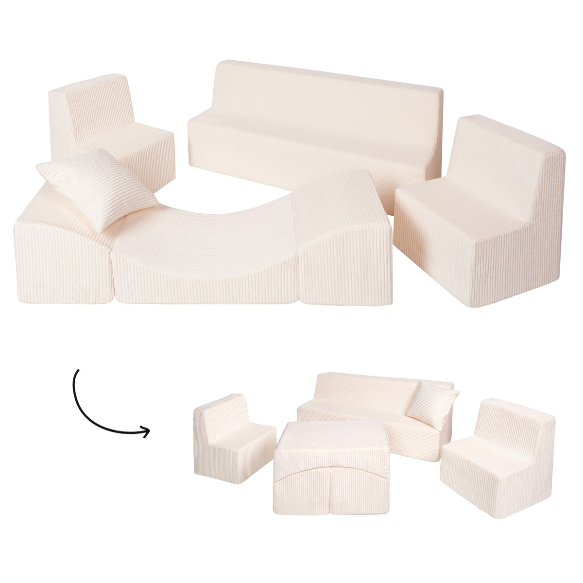 Soft Foam Furniture Set: 2xChair+Sofa+Coach for Kids, Children,Comfy, Relax,Play, corduroy fabric