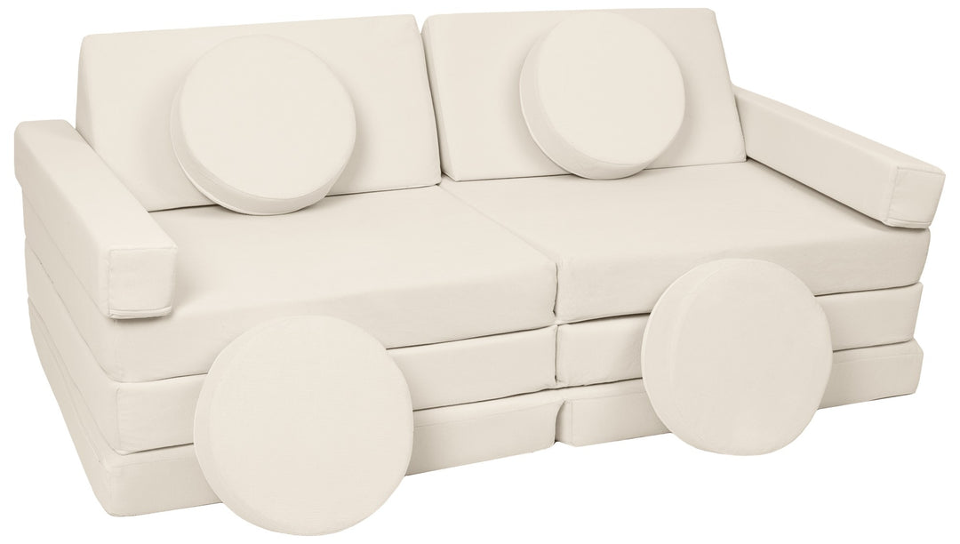Modular sofa bed, multifunctional foam blocks, car with steering wheel