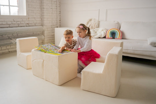 Soft Foam Furniture Set: 2xChair+Sofa+Coach for Kids, Children,Comfy, Relax,Play, corduroy fabric