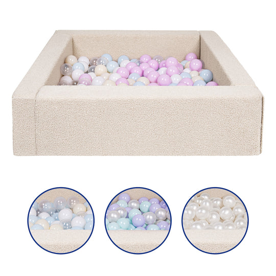 Square bouclé ball pit with 300 balls, 5 elements