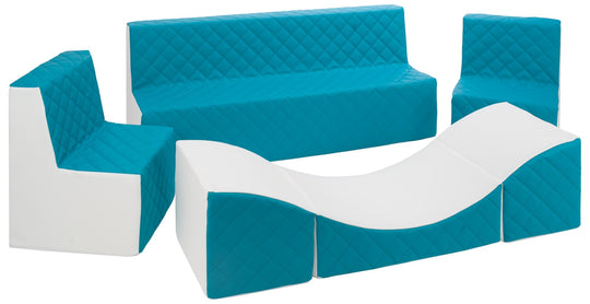 Kids furniture set: 2xarmchair + sofa + lounger, eco leather quilted