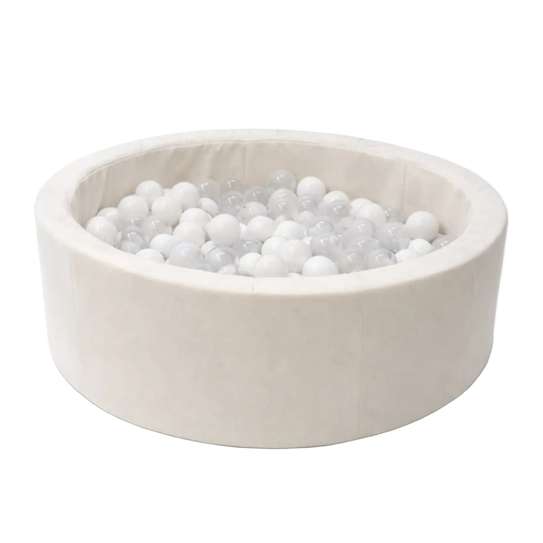 Foam Round Ball Pit 90x30cm - Beige, 200 White Balls