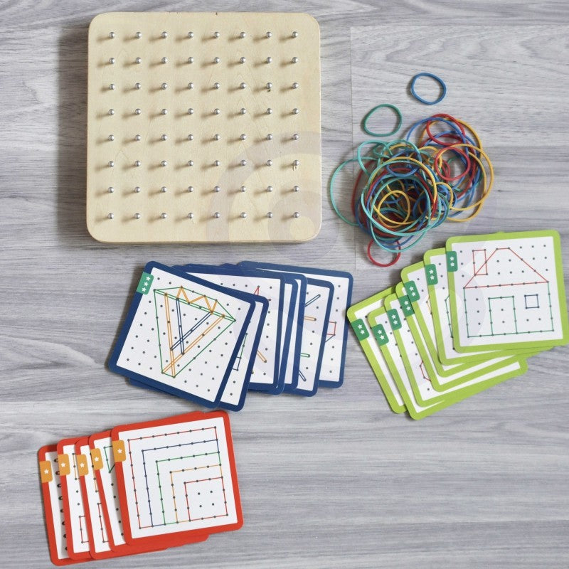 Geoplan on Rubber Bands Wooden Puzzle, 69 pcs