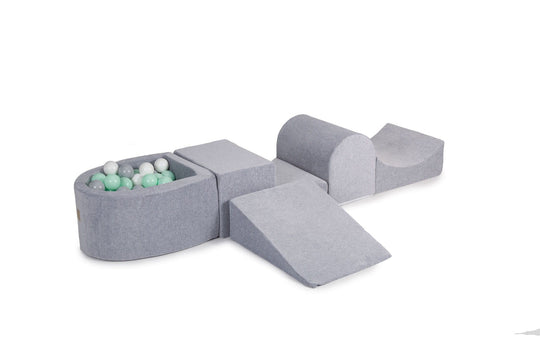 MeowBaby® Grey Velvet Playset with Ball Pit - Mint, Gray &amp; White Balls