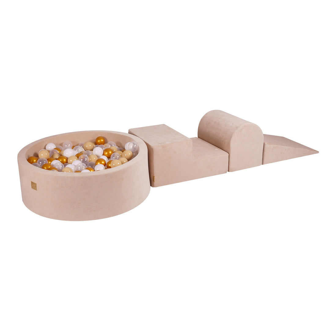 MeowBaby® Velvet Playset with Ball Pit - Gold, Beige, White &amp; Transparent Balls