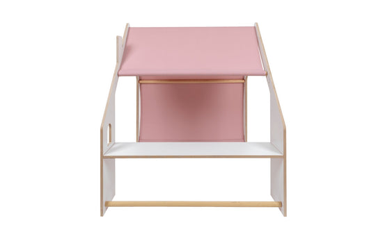 MeowBaby® White Wooden House for Kids - Pink Roof