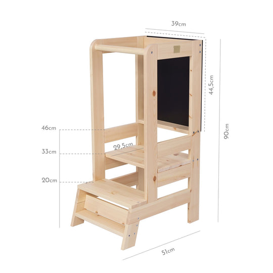 MeowBaby Wooden Kitchen Helper for Children with Board - Natural