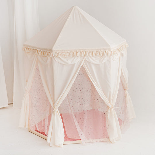 Boho Indoor Pavilion Playhouse Tent with Tulle and Tassels