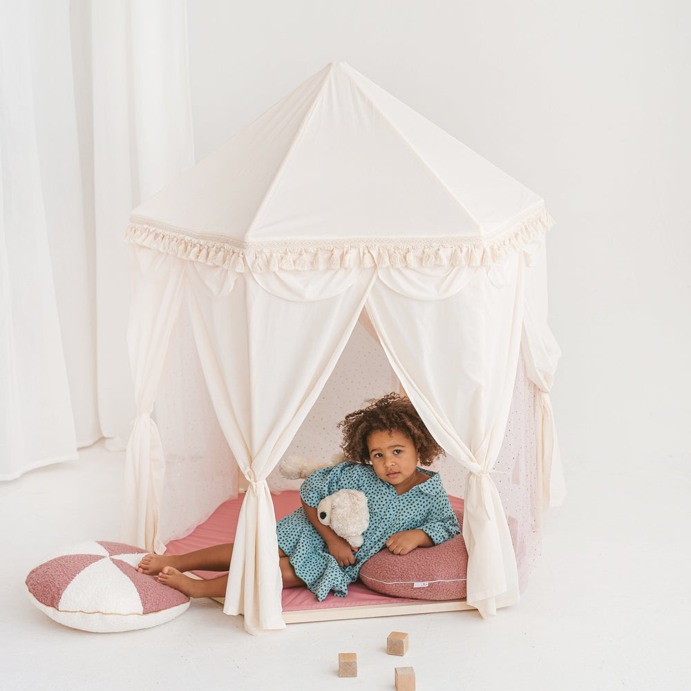 Boho Indoor Pavilion Playhouse Tent with Tulle and Tassels