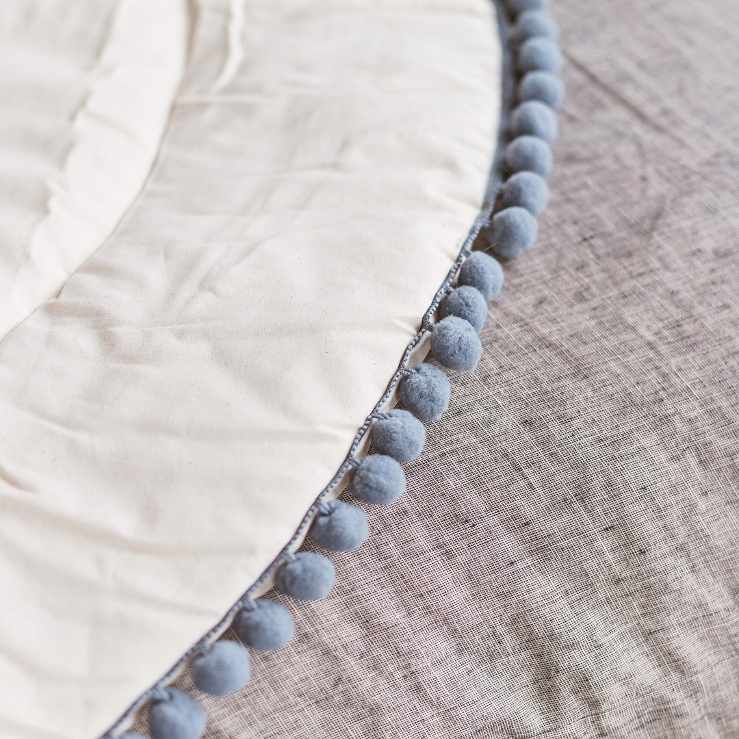 Kids Play Mat with Grey Pompom Border – Ecru, 115 cm