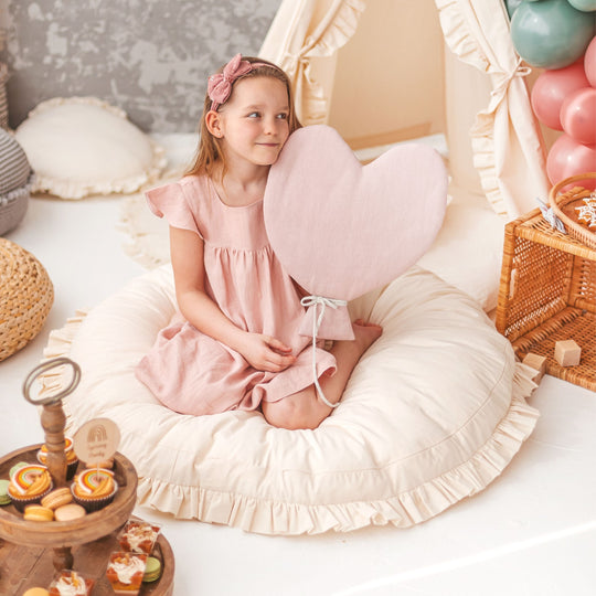 Large Floor Cushion with Ruffled Edges – Ecru, 100 cm