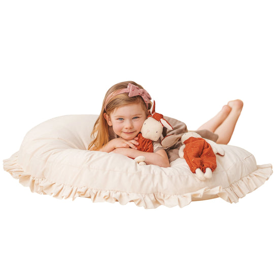 Large Floor Cushion with Ruffled Edges – Ecru, 100 cm