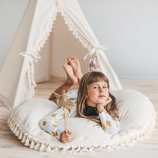 Large Floor Cushion with Tassels – Ecru, 100 cm