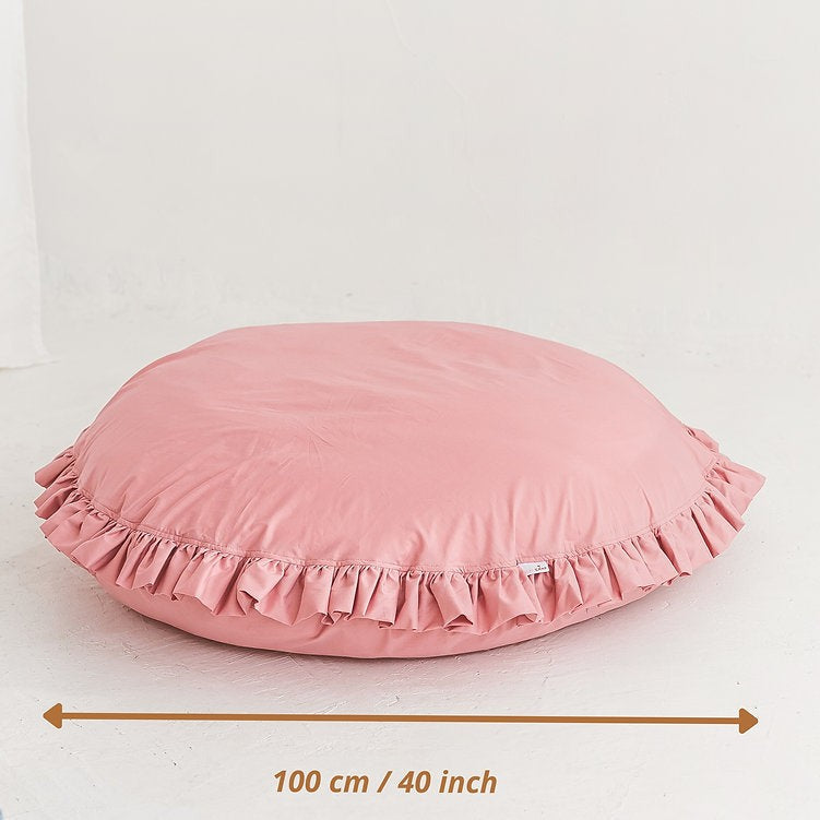 Large Kids Floor Cushion with Ruffled Edges – Pink, 100 cm