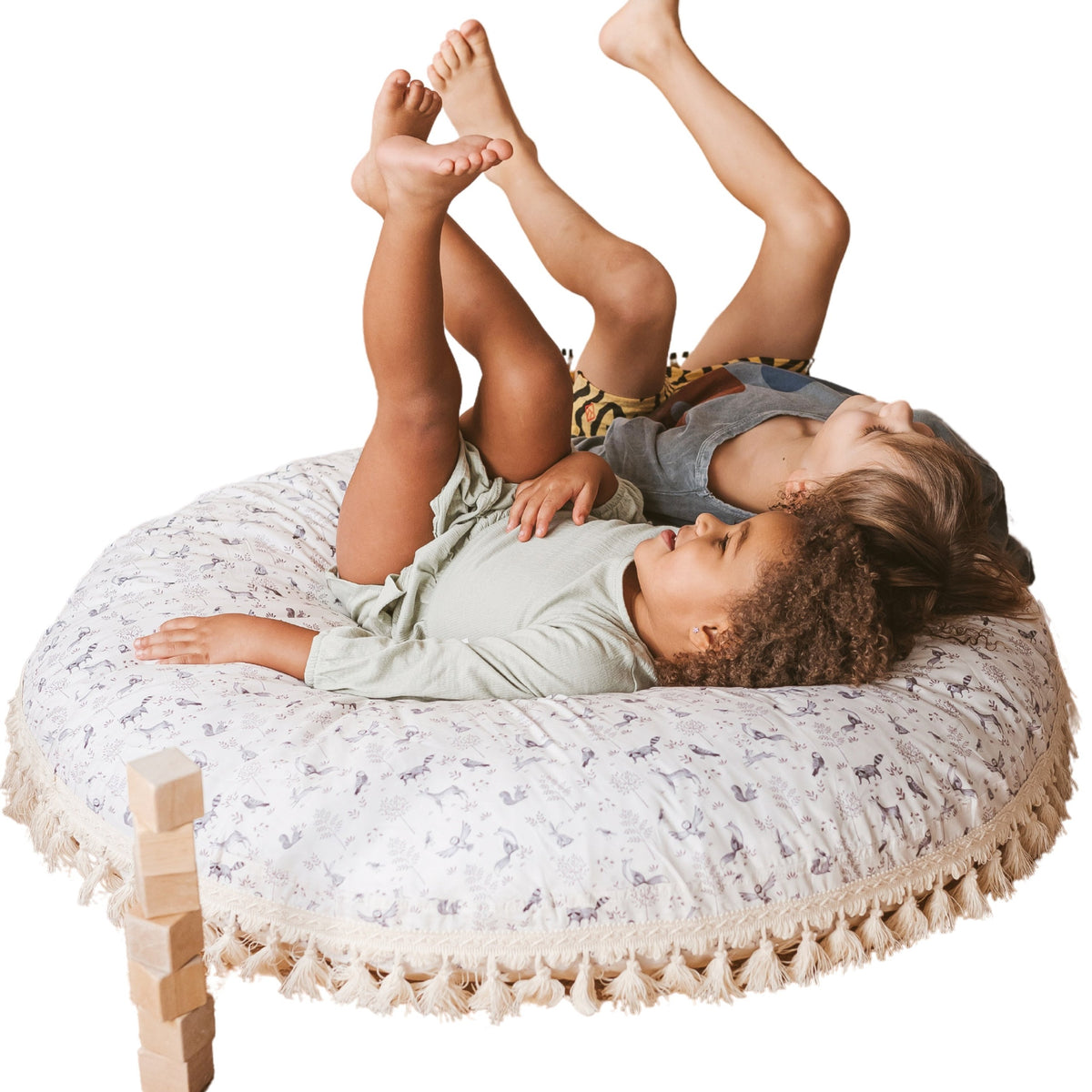 Large Kids Floor Cushion with Tassels – Forest Animal, 100 cm