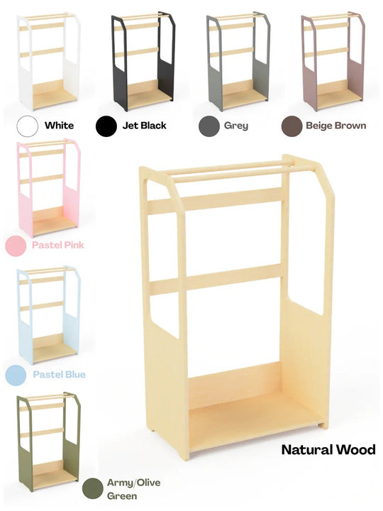 Montessori Wooden Clothes Drying Rack with Grey Storage
