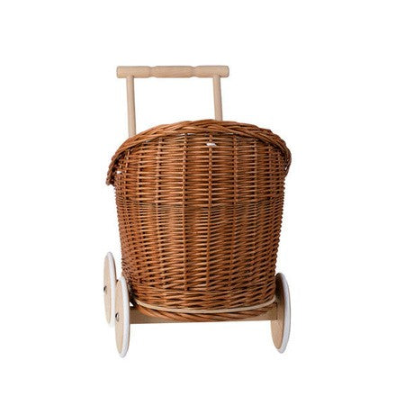 Natural Wicker Doll Pram Luna – Beige Bedding