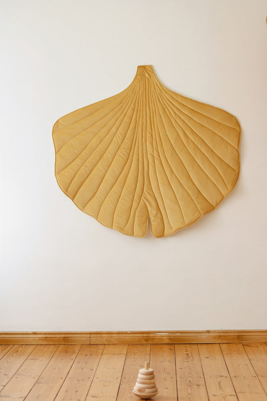 Organic Cotton and Velvet Ginkgo Leaf Playmat - Yellow