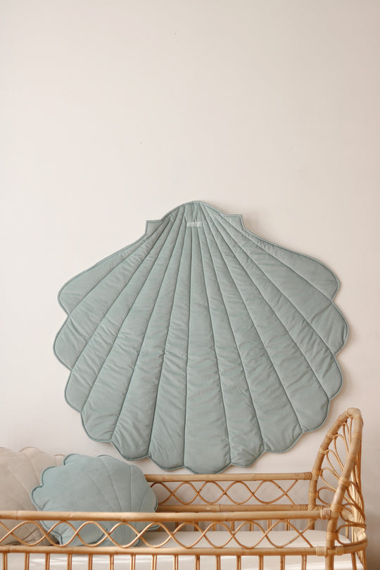 Tapis de Jeu en Forme de Coquillage en Coton Bio et Velours - Menthe
