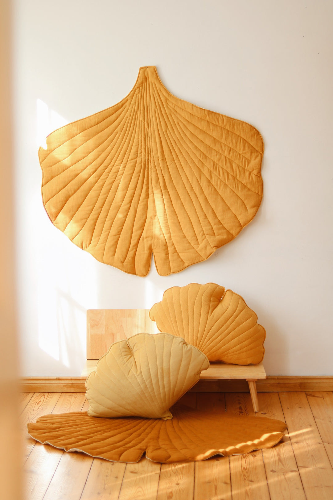 Organic Cotton and Linen Ginkgo Leaf Playmat - Mango